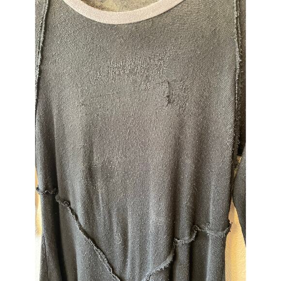 Free People Black Knit Handkerchief Hem Crew Neck 3/4 Sleeve Tee Size XS - Picture 4 of 12